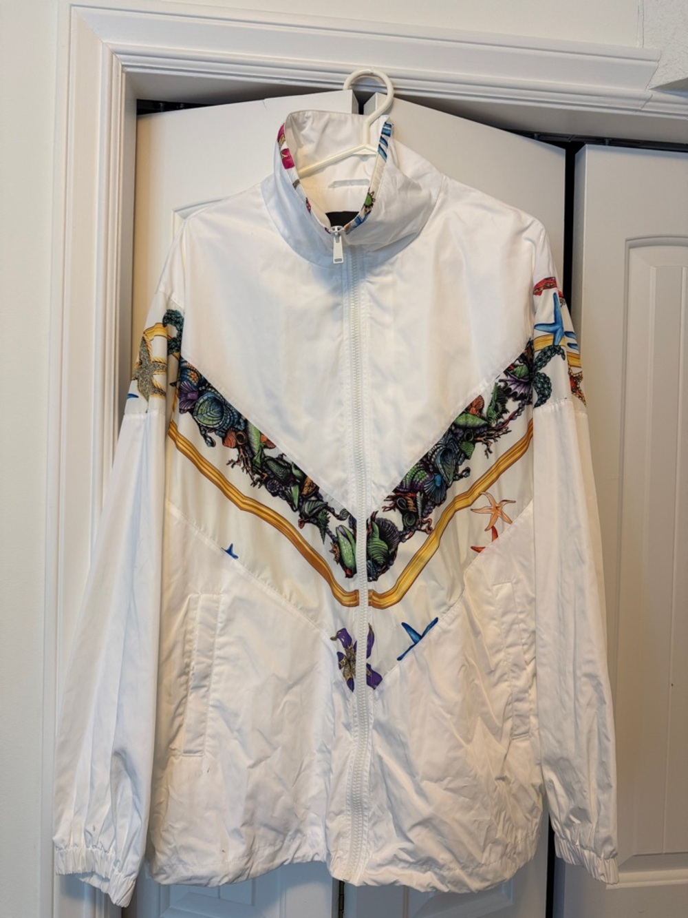 Versace White Windbreaker with Detailed Desin